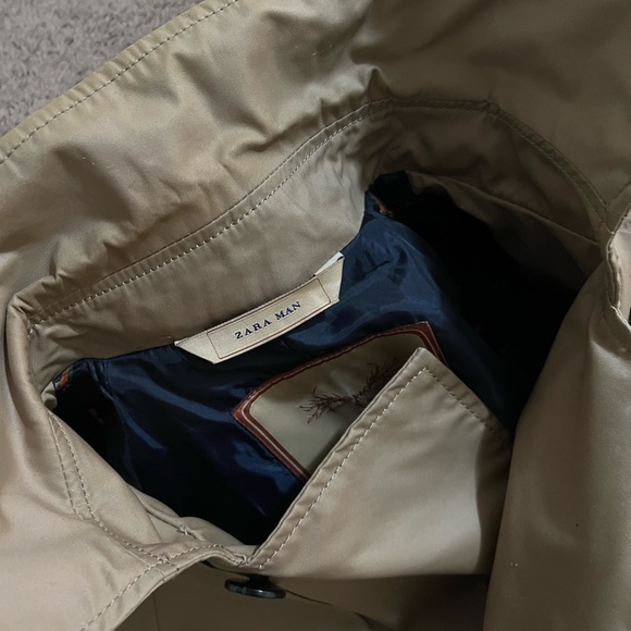 Zara Men’s Tan Trench Coat W/Belt Size L - Picture 12 of 16